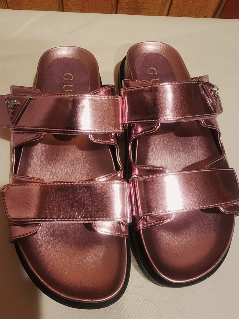Guess Fabula Lug Sole Metallic Slides - Size 7
